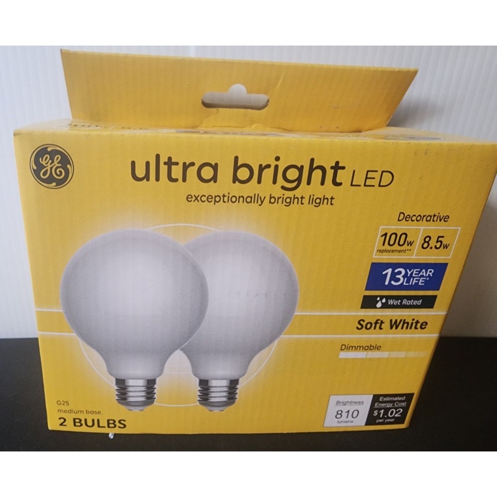 GE‎ G25 Ultra Bright LED Light Bulbs Soft white  100W Med base dimmable  New